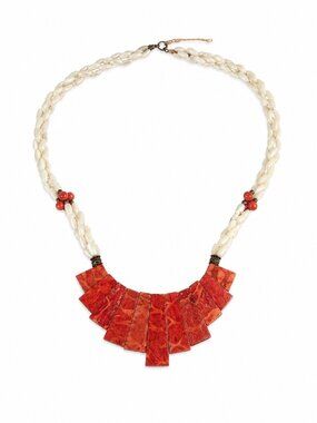 Vintage Jasper & Mother of Pearl Necklace – Natural Stone, 45 cm